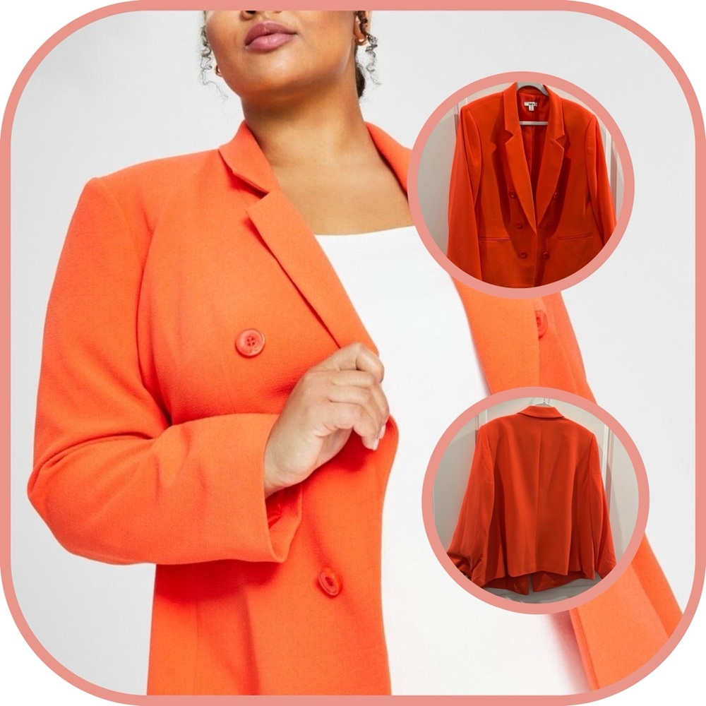 Bar III Women’s Textured Crepe Faux-Double-Breasted Blazer, Tangerine Orange 2X